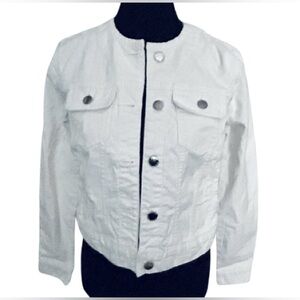 Vintage Ralph Lauren White Jean Jacket XS Denim Extra Small Silver Buttons